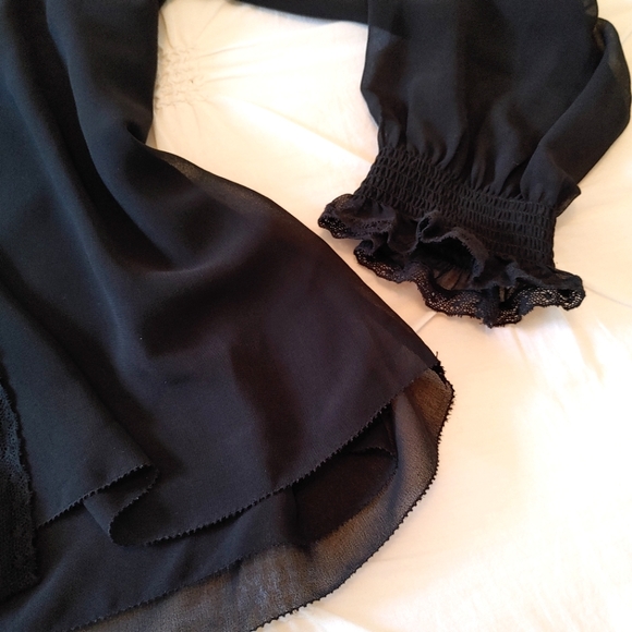 Aritzia Wilfred black sheer ruffle & lace pirate button down blouse. Size M. - Picture 8 of 11